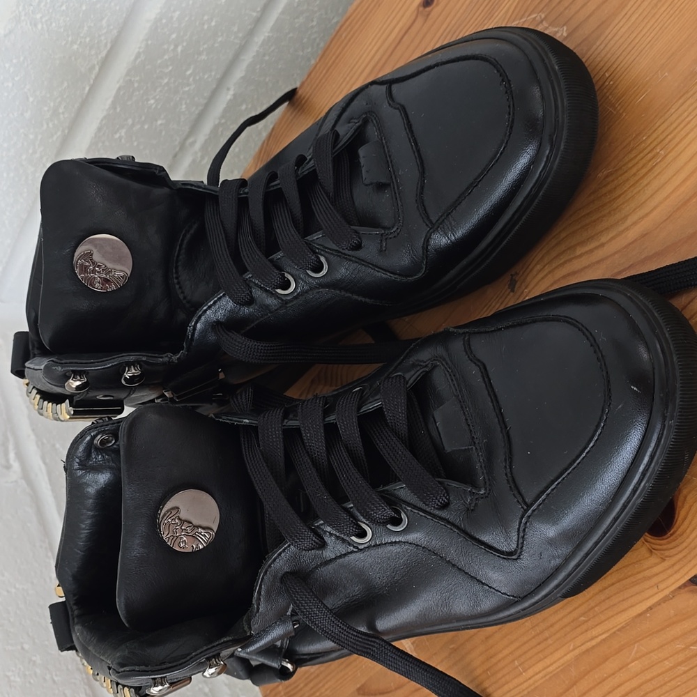Versace Collection Black Leather Medallion High Top Sneakers Size 41 - Picture 2 of 13